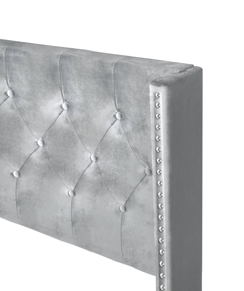 Silver Velvet Upholstered Tufted Platform Twin Bed