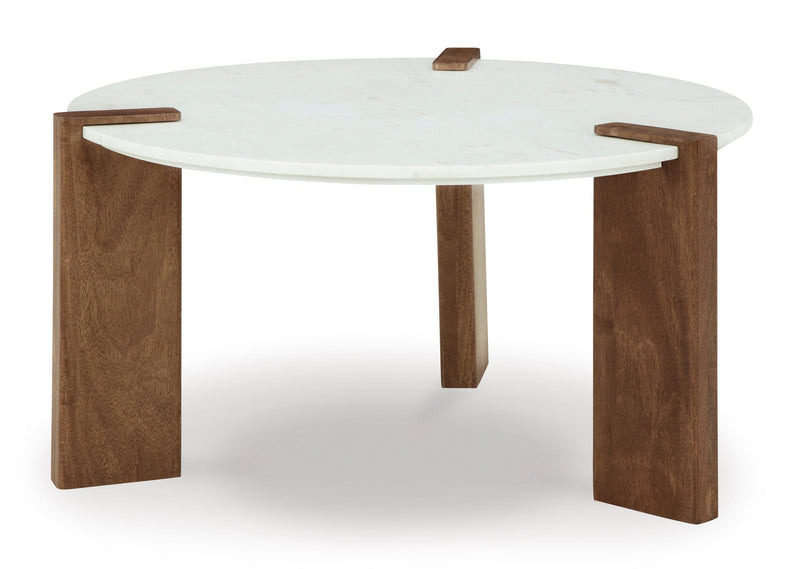 White & Brown Modern Marble Top Solid Wood and Veneers Coffee Table