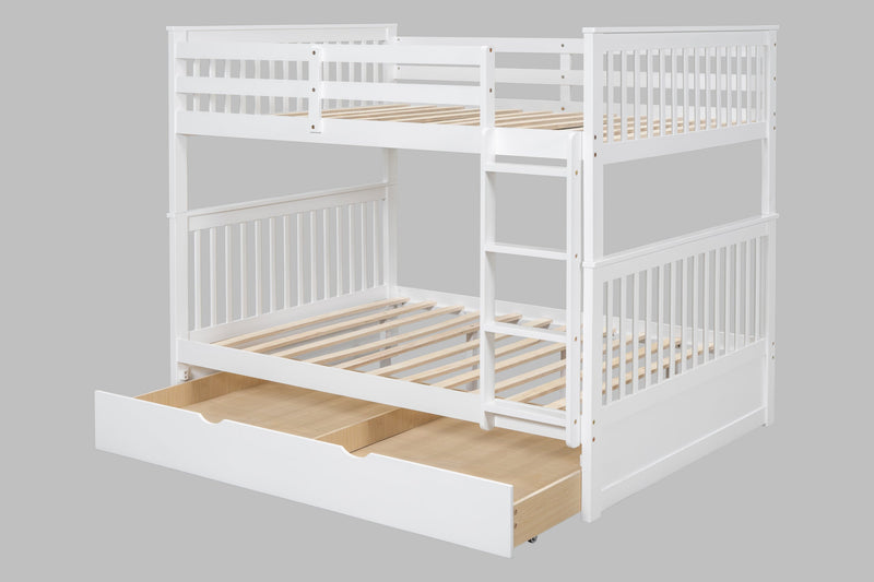 White Modern Solid Wood And Veneers Trundle Twin Over Twin Bunk Beds