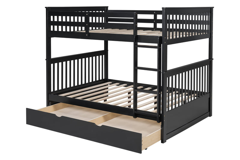 Black Modern Solid Wood And Veneers Trundle Twin Over Twin Bunk Beds