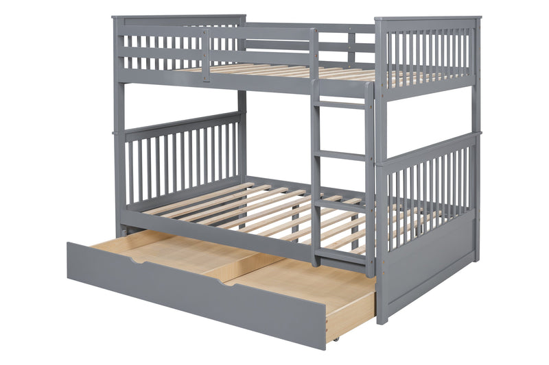 Gray Modern Solid Wood And Veneers Trundle Twin Over Twin Bunk Beds