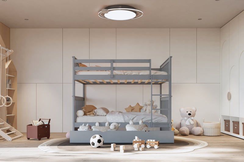 Gray Modern Solid Wood And Veneers Trundle Twin Over Twin Bunk Beds