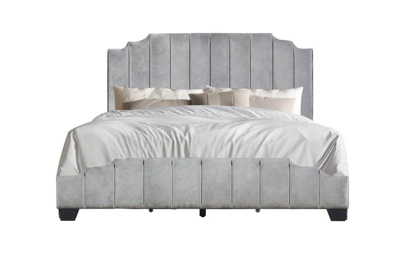 Gray Modern Contemporary Solid Wood Velvet Upholstered Platform King Bed