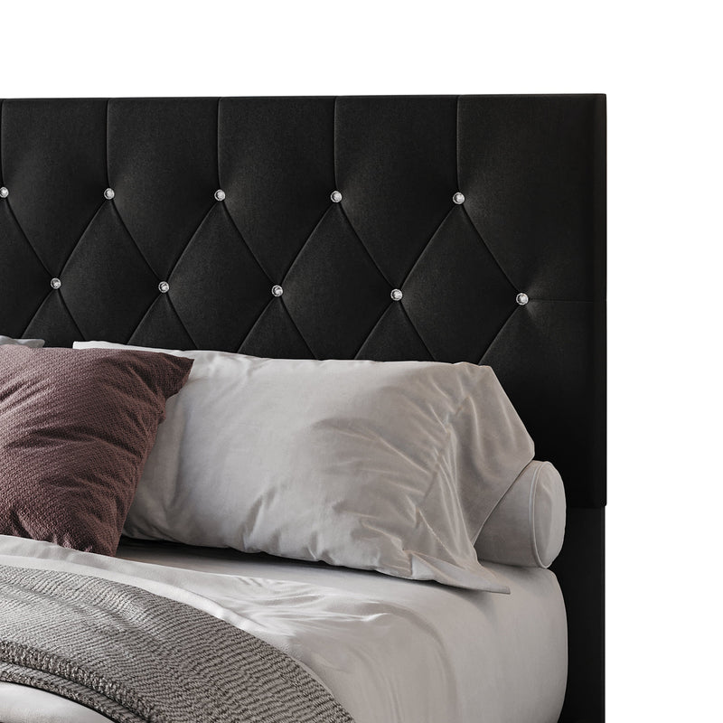 Black Modern Contemporary Solid Wood Velvet Upholstered Tufted Platform Queen Bed