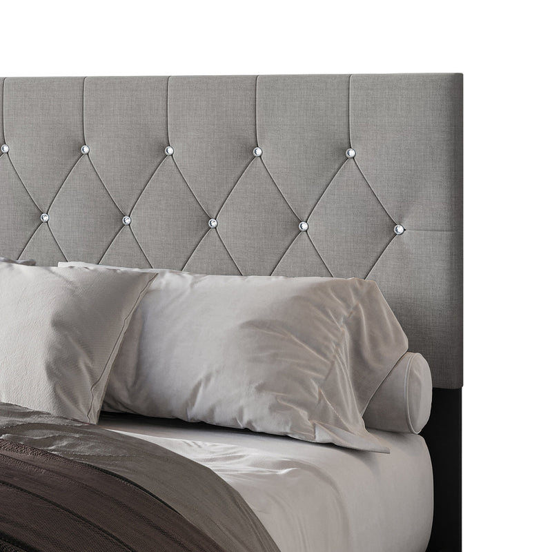 Gray Modern Contemporary Solid Wood Velvet Upholstered Tufted Platform Queen Bed