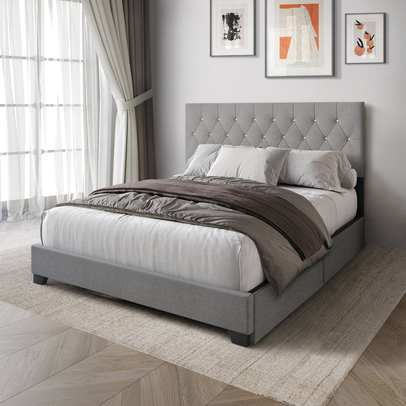 Gray Modern Contemporary Solid Wood Velvet Upholstered Tufted Platform King Bed