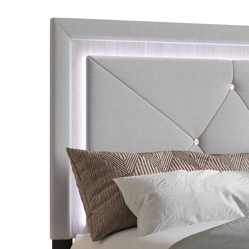 Silver Velvet Upholstered Tufted LED Platform Full Bed