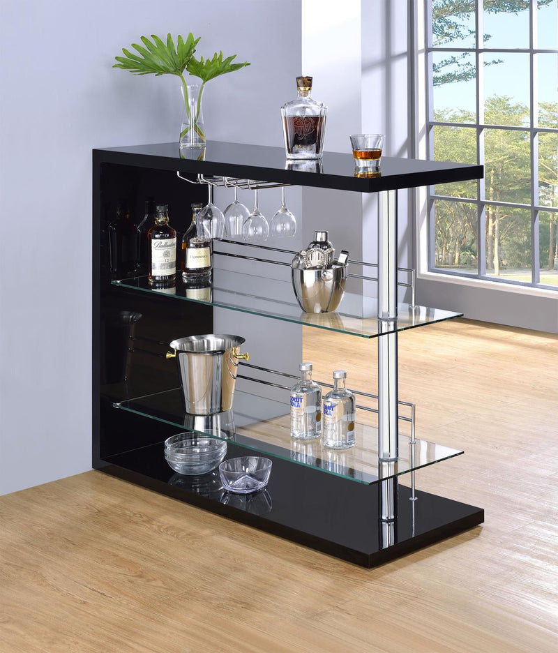 Prescott Rectangular 2 Shelf Bar Unit Glossy Black