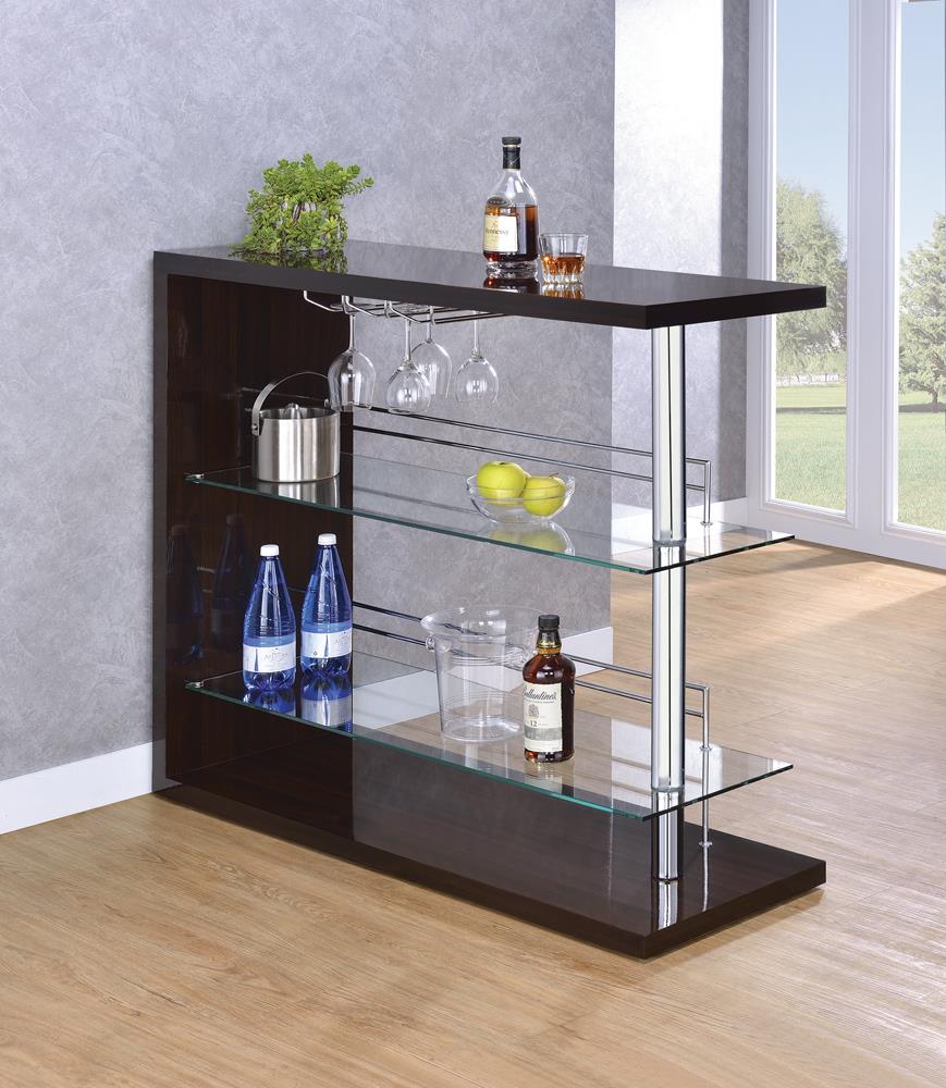 Prescott Rectangular 2 Shelf Bar Unit Glossy Cappuccino