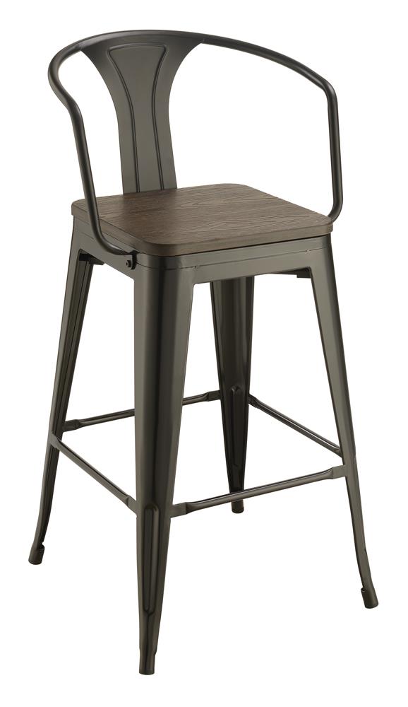 Geneva Wooden Seat Bar Stools Dark Elm And Matte Black (Set of 2)