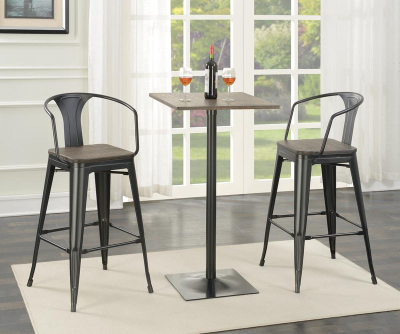 Geneva Wooden Seat Bar Stools Dark Elm And Matte Black (Set of 2)