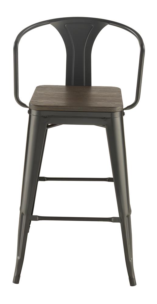 Geneva Wooden Seat Bar Stools Dark Elm And Matte Black (Set of 2)