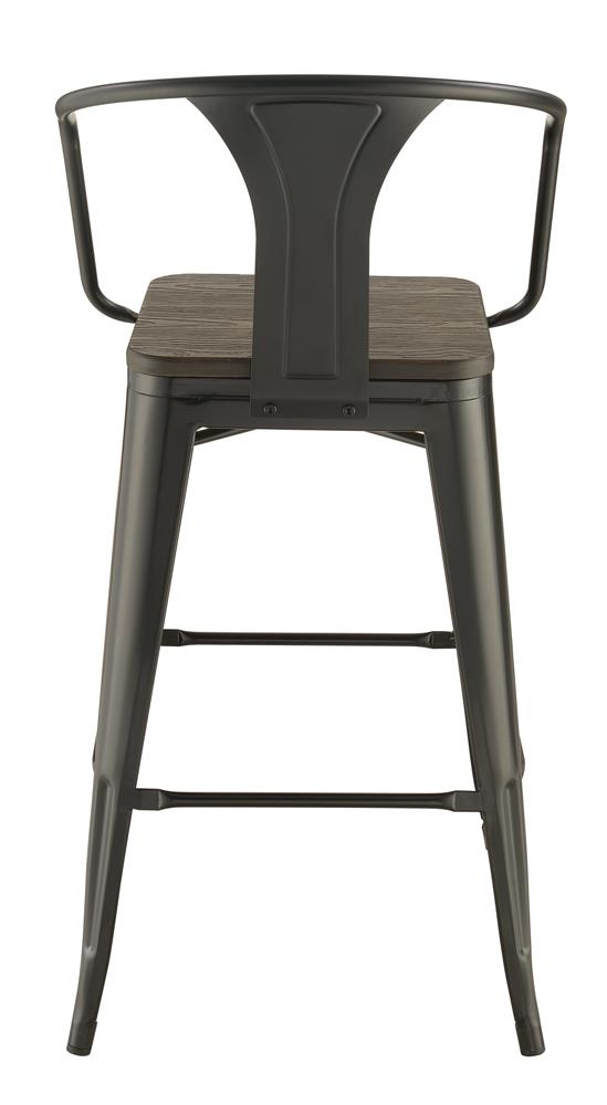 Geneva Wooden Seat Bar Stools Dark Elm And Matte Black (Set of 2)