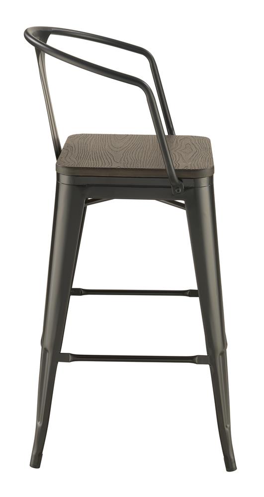 Geneva Wooden Seat Bar Stools Dark Elm And Matte Black (Set of 2)