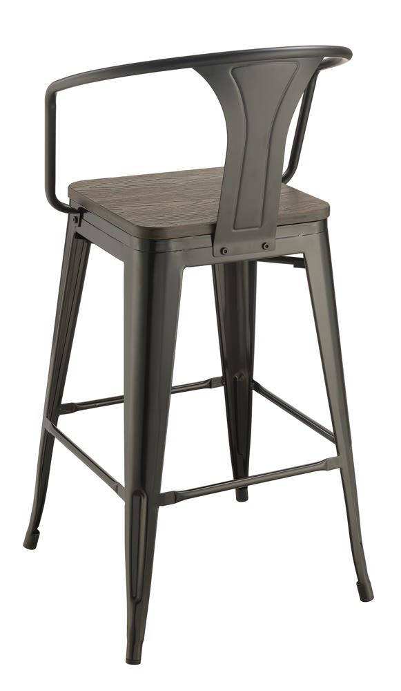 Geneva Wooden Seat Bar Stools Dark Elm And Matte Black (Set of 2)