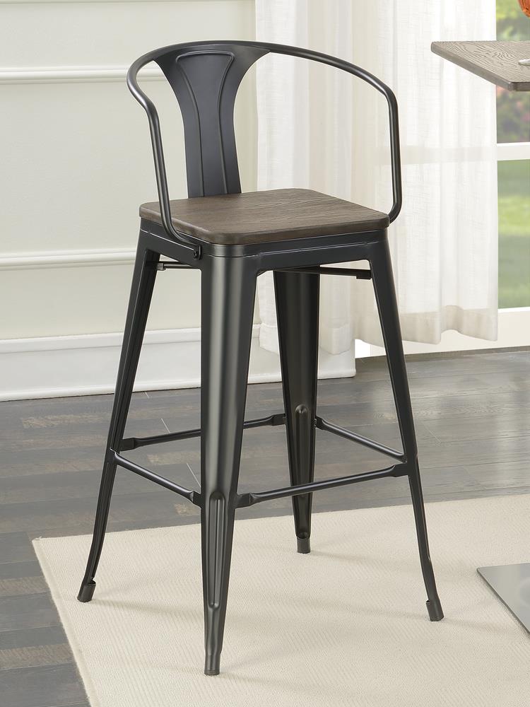 Geneva Wooden Seat Bar Stools Dark Elm And Matte Black (Set of 2)