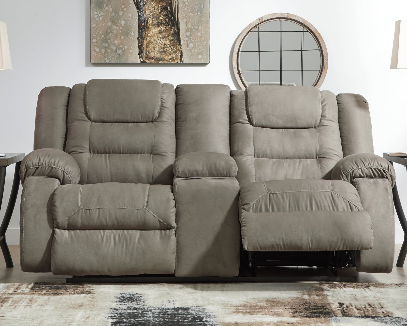 Mccade Cobblestone Microfiber Reclining Loveseat With Console