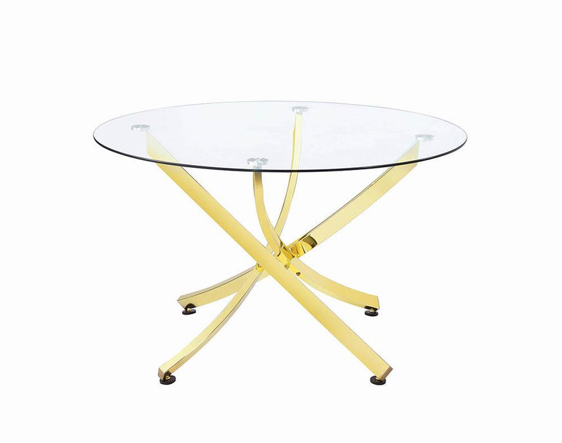 Beckham Round Dining Table Brass And Clear