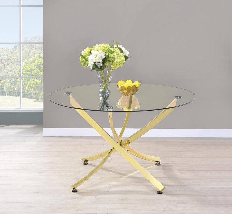 Beckham Round Dining Table Brass And Clear