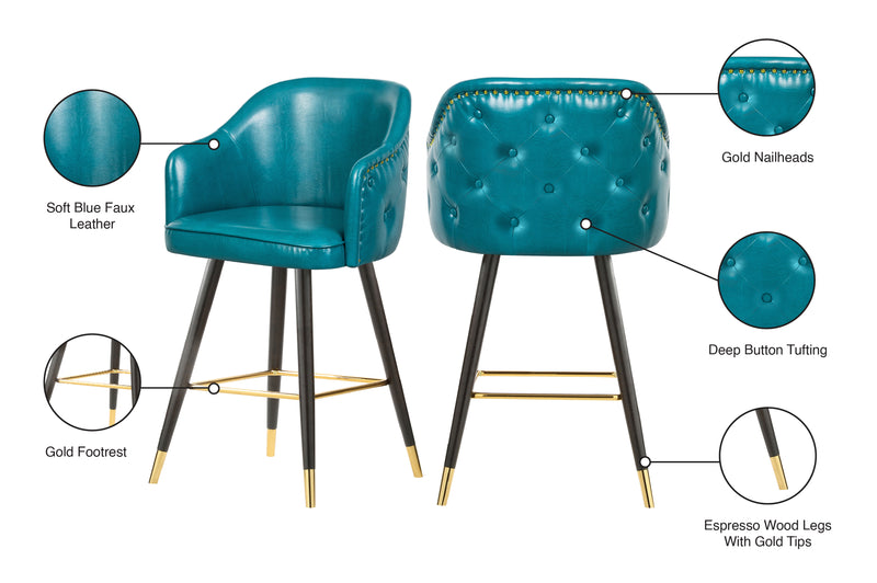 Barbosa Blue Faux Leather Bar | Counter Stool