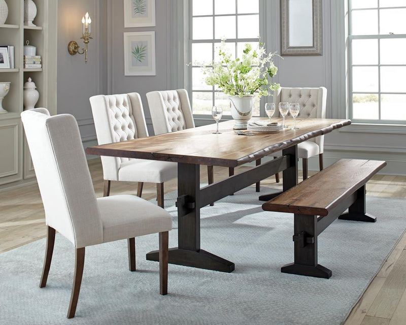 Bexley Live Edge Trestle Dining Table Natural Honey And Espresso