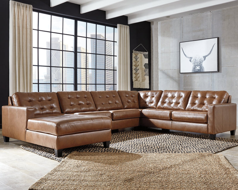 Baskove Auburn Leather 4-Piece Sectional With Chaise