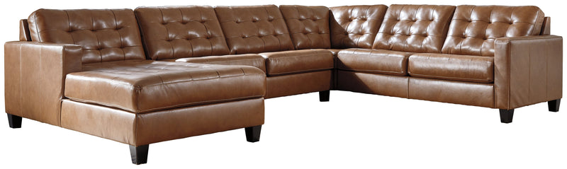 Baskove Auburn Leather 4-Piece Sectional With Chaise