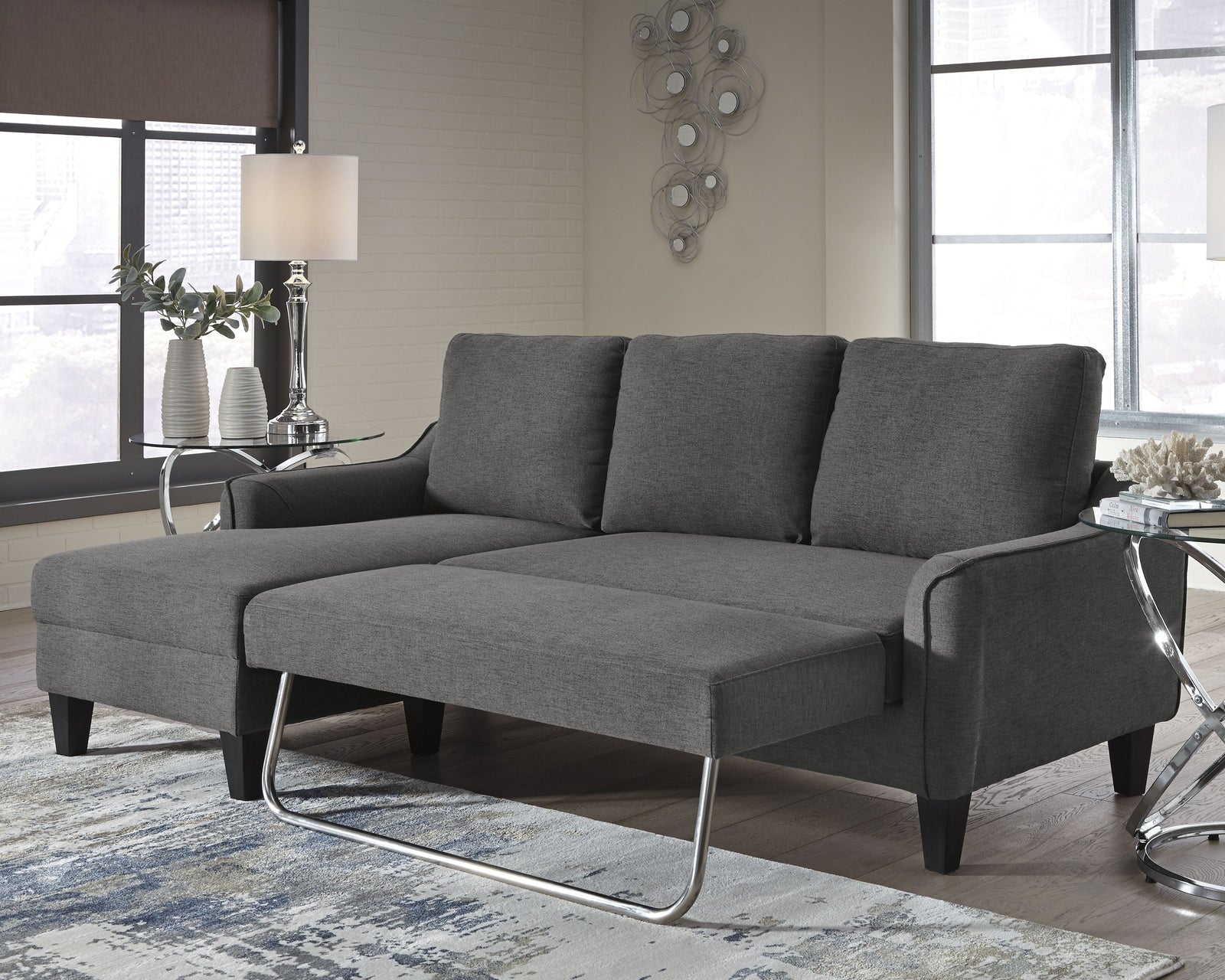 Jarreau Gray Microfiber Sofa Chaise Sleeper