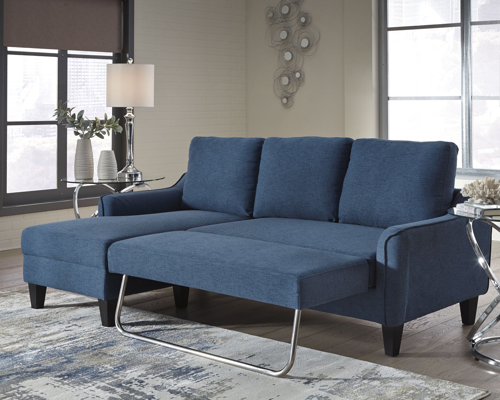 Jarreau Blue Microfiber Sofa Chaise Sleeper