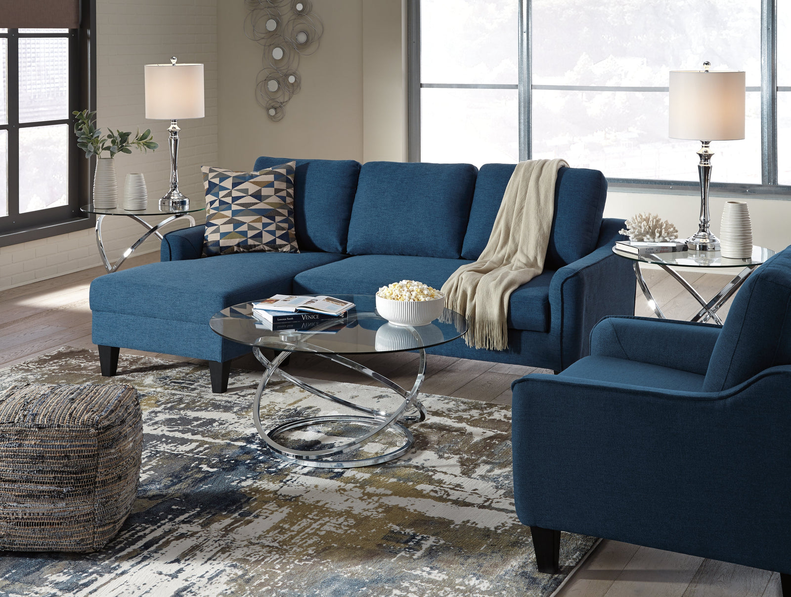 Jarreau Blue Sofa Chaise And Chair