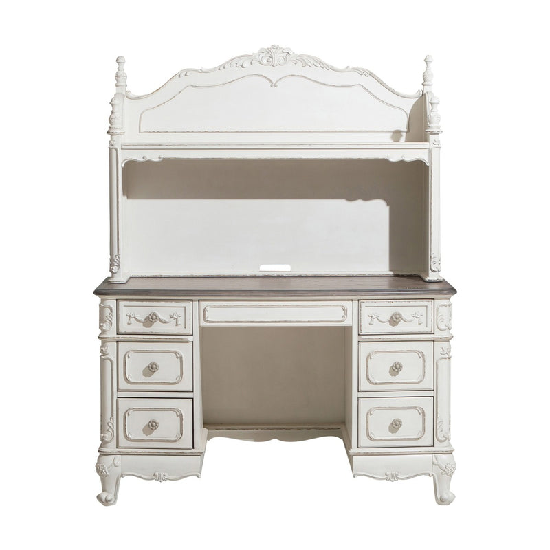 Cinderella Antique White With Gray Rub-through And Oak Engineered Wood Writing Desk
