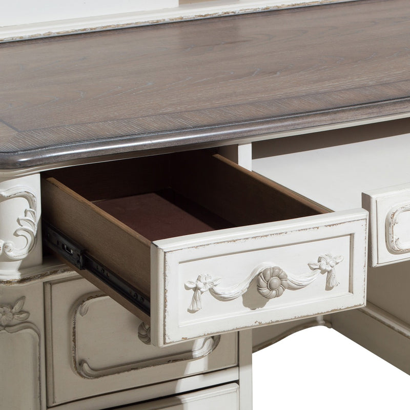 Cinderella Antique White With Gray Rub-through And Oak Engineered Wood Writing Desk