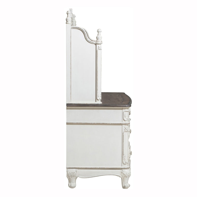 Cinderella Antique White With Gray Rub-through Engineered Wood Writing Desk With Hutch