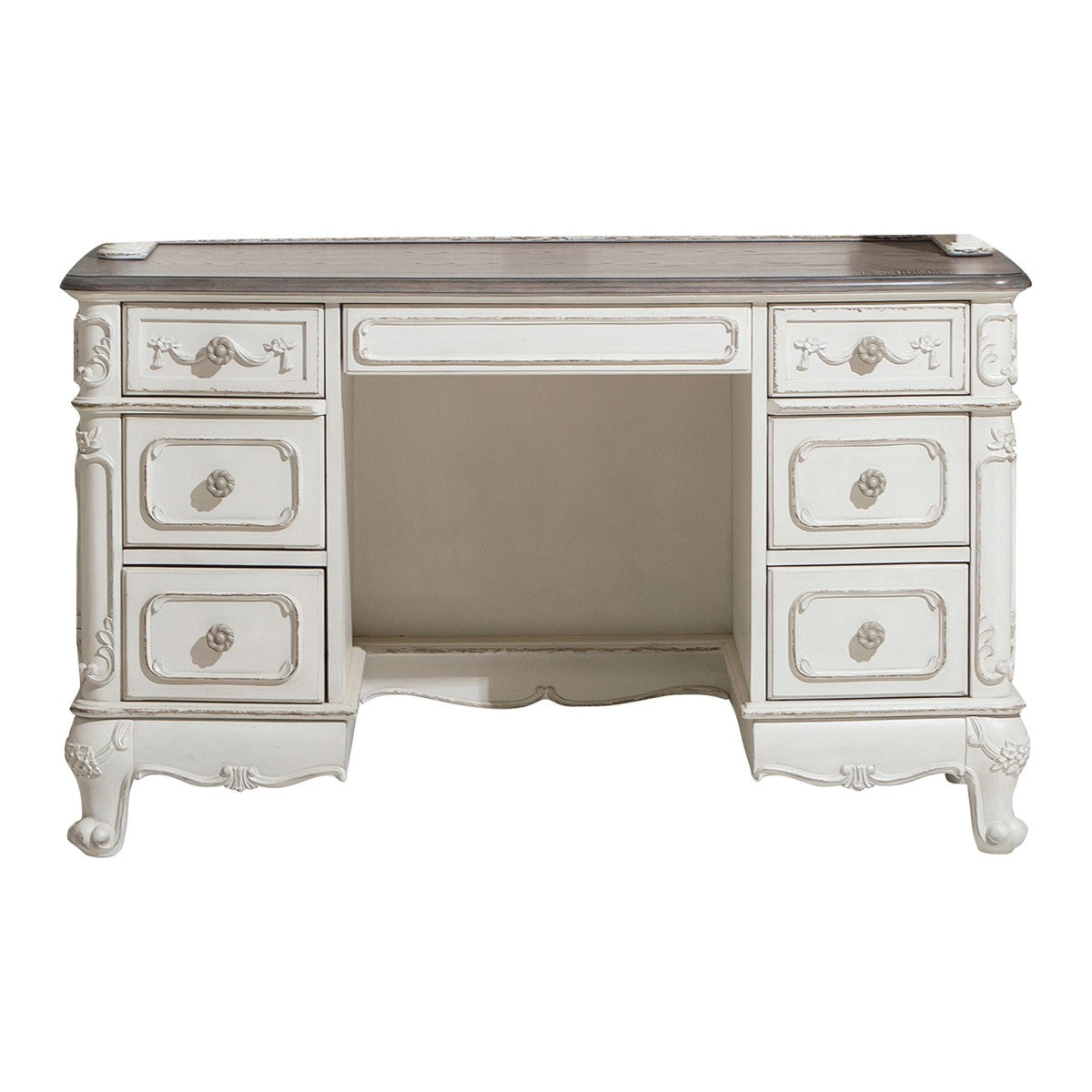 Cinderella Antique White Traditional Birch And Ash Veneer, Wood And Engineered Wood Writing Desk