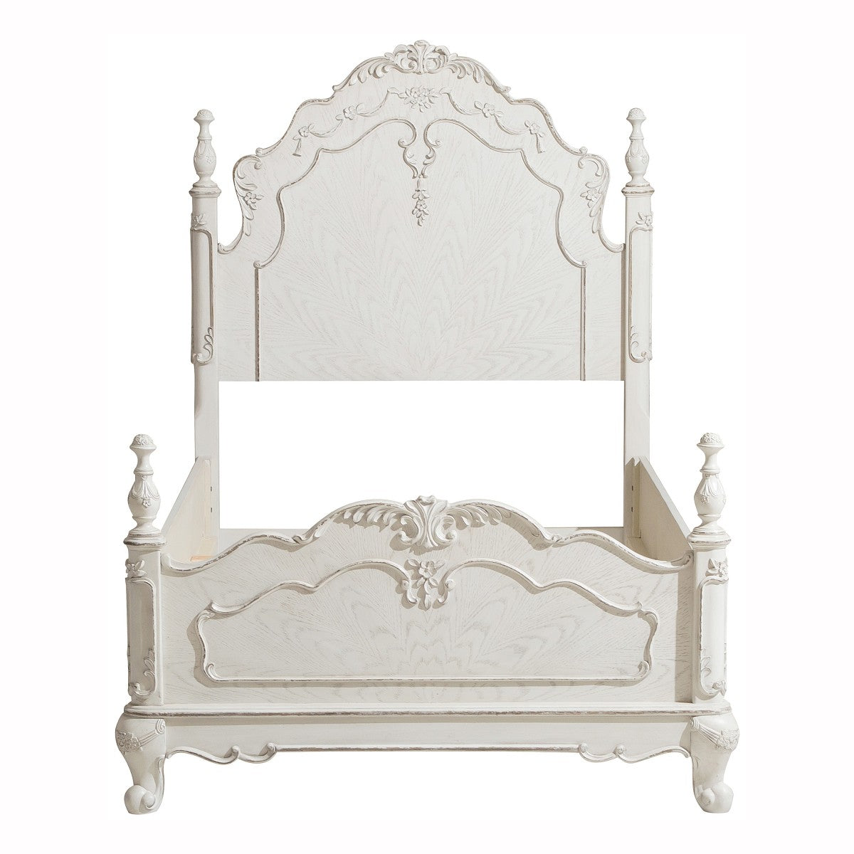 Cinderella Antique White With Gray Rub-through Birch Veneer, Wood And Engineered Wood Twin Bed
