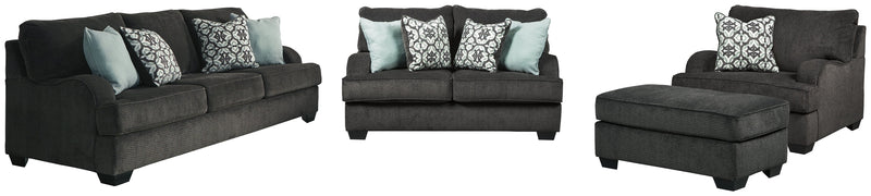 Charenton Charcoal Sofa Loveseat Chair And Ottoman