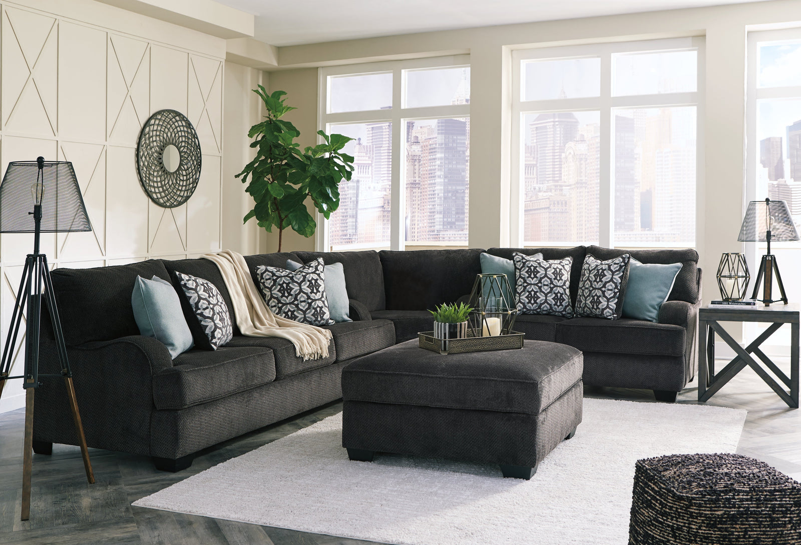 Charenton Charcoal 3-Piece Sectional With Ottoman