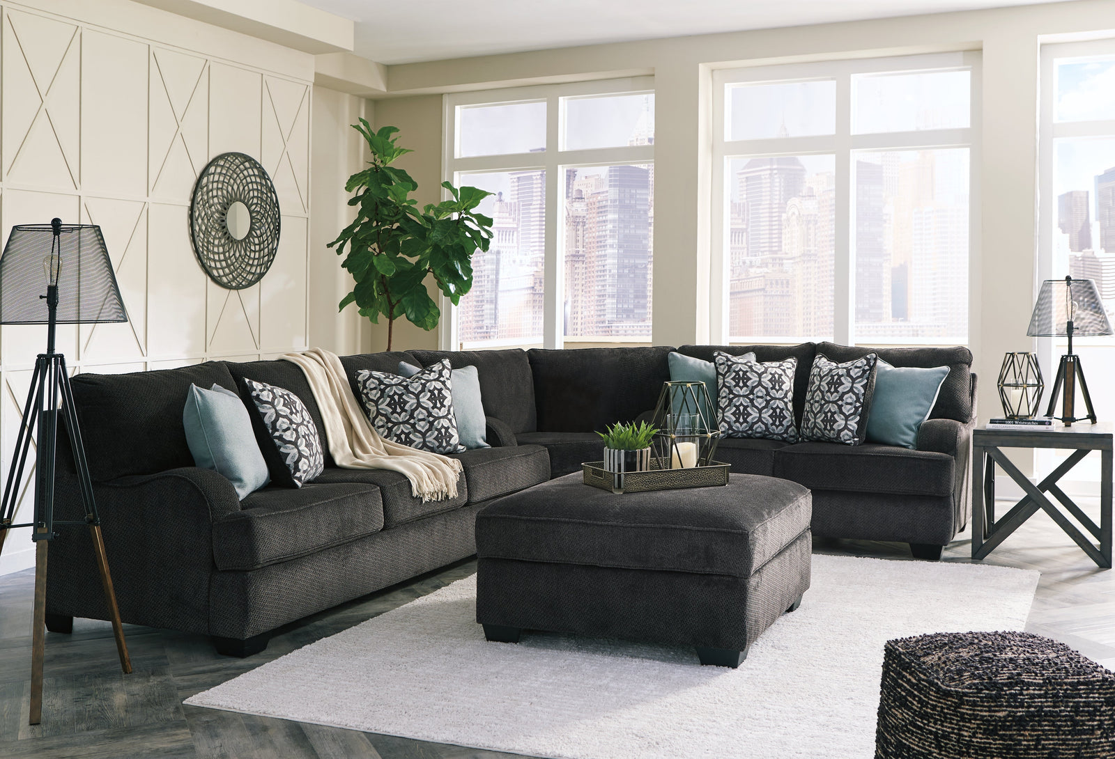 Charenton Charcoal Chenille 3-Piece Sectional