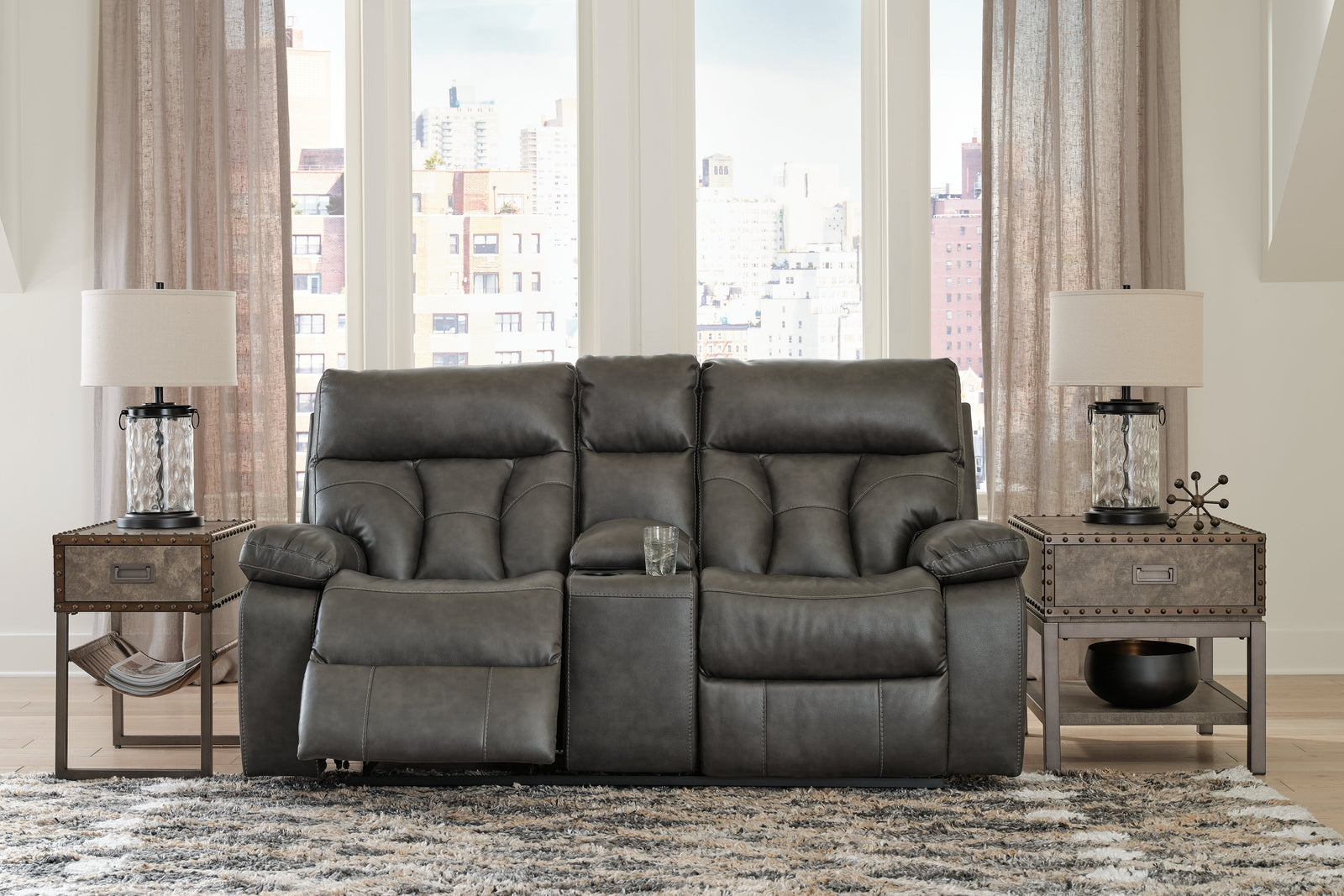 Willamen Quarry Faux Leather Reclining Loveseat With Console