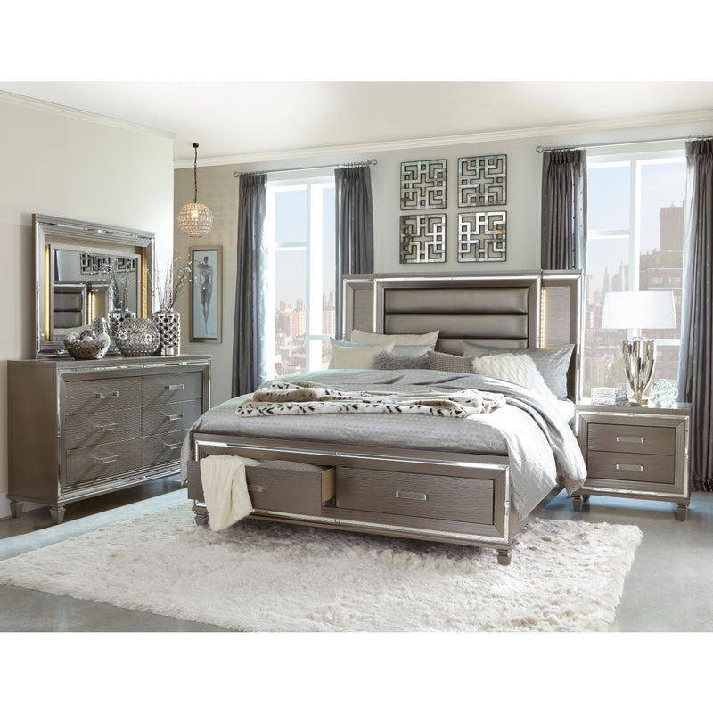 Tamsin Silver-gray Embossed Wood And Engineered Wood Faux Leather Upholstered King Platform Bed