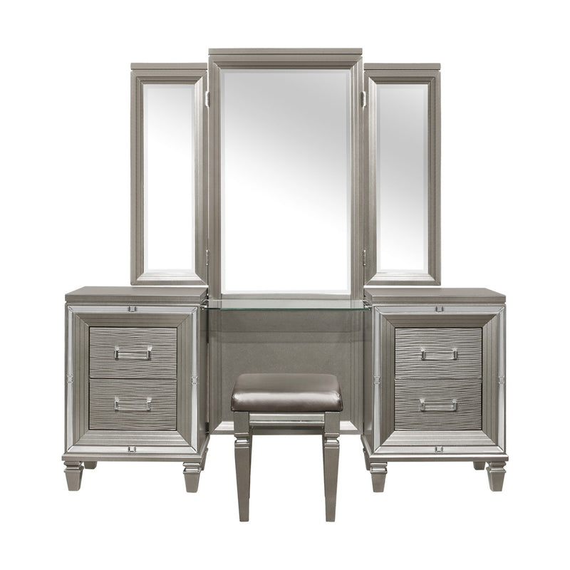 Tamsin Silver Gray Contemporary Wood And Engineered Wood Vanity Dresser With Mirror