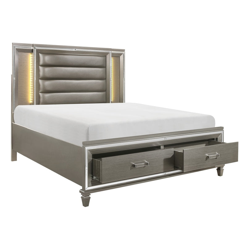Tamsin Silver-gray Embossed Wood And Engineered Wood Faux Leather Upholstered King Platform Bed