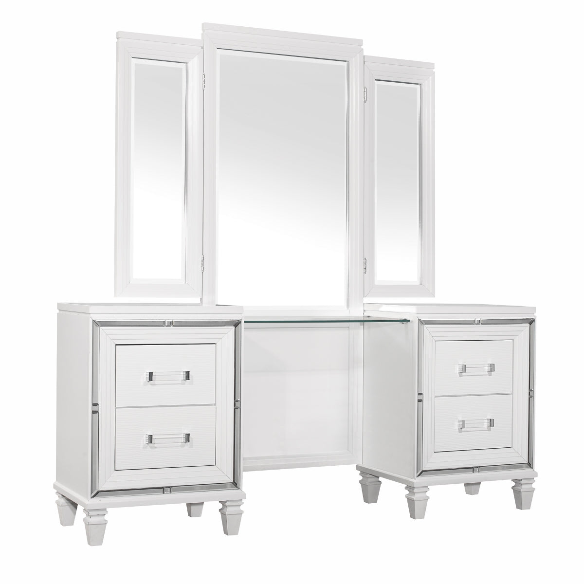 Tamsin White Metallic Contemporary Wood And Engineered Wood Vanity Dresser With Mirror