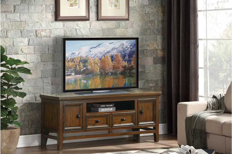 Frazier Park Brown Cherry Traditional Mindy Veneer Wood And Engineered Wood Storage Tv Stand