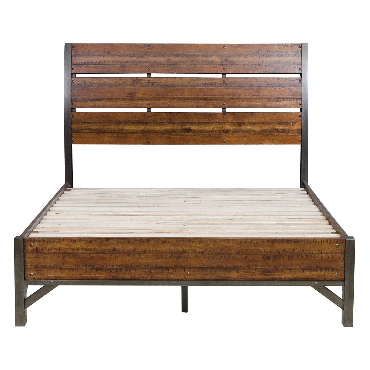 Holverson Rustic-brown Modern Industrial Acacia Veneer Wood And Engineered Wood King Platform Bed