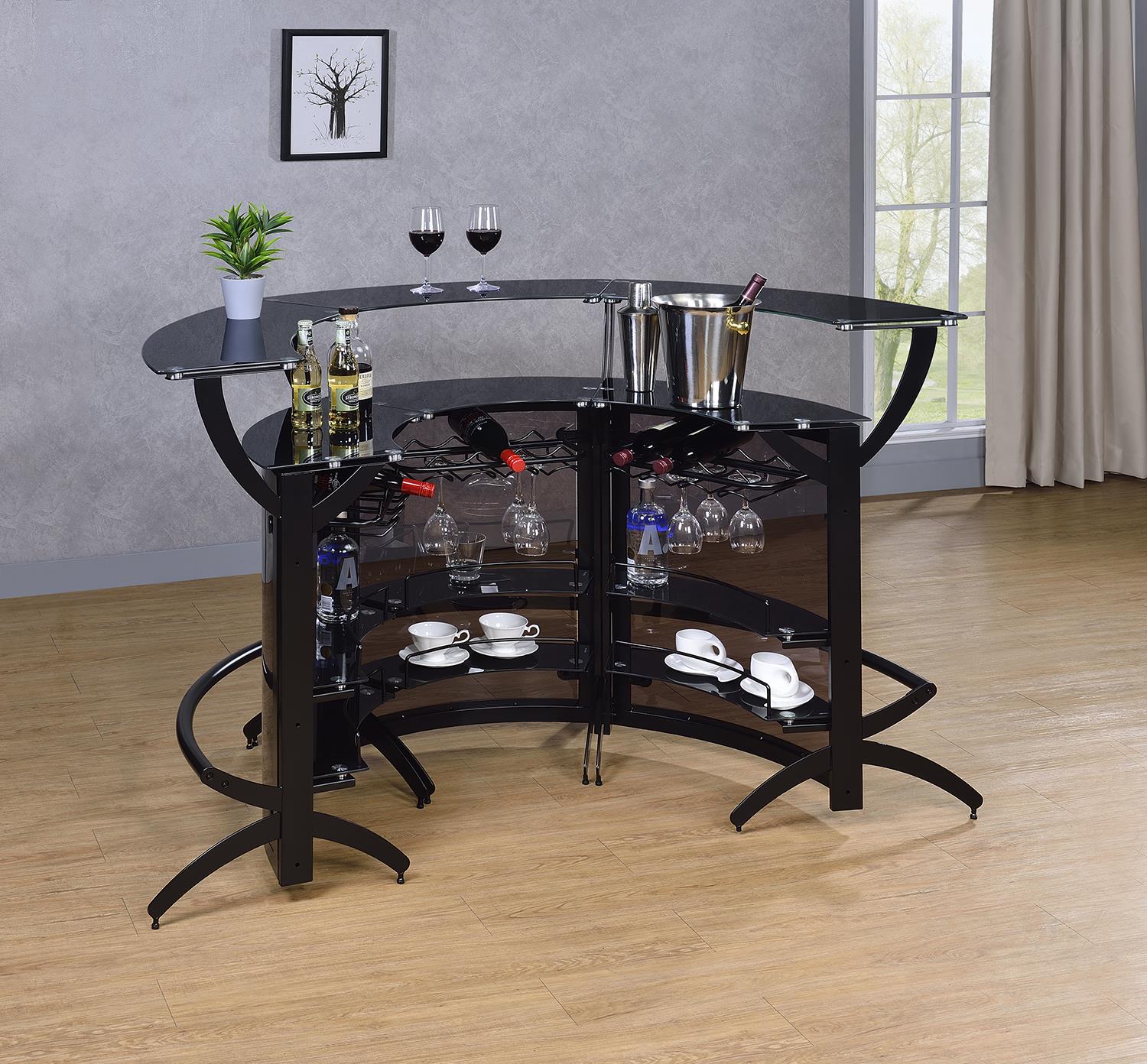 Dallas Curved Bar Unit Smoke And Black, Set of 3