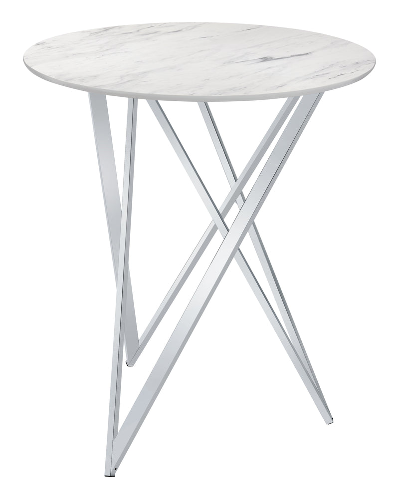 Bexter Faux Marble Round Top Bar Table White And Chrome