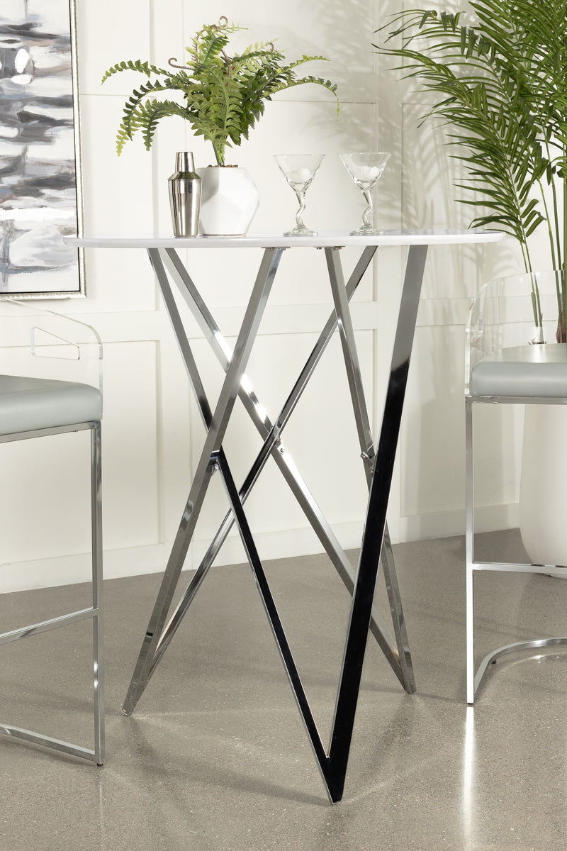 Bexter Faux Marble Round Top Bar Table White And Chrome