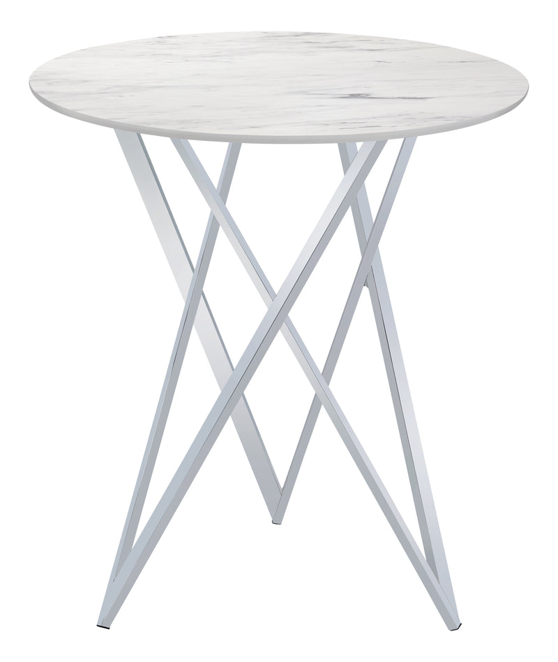 Bexter Faux Marble Round Top Bar Table White And Chrome