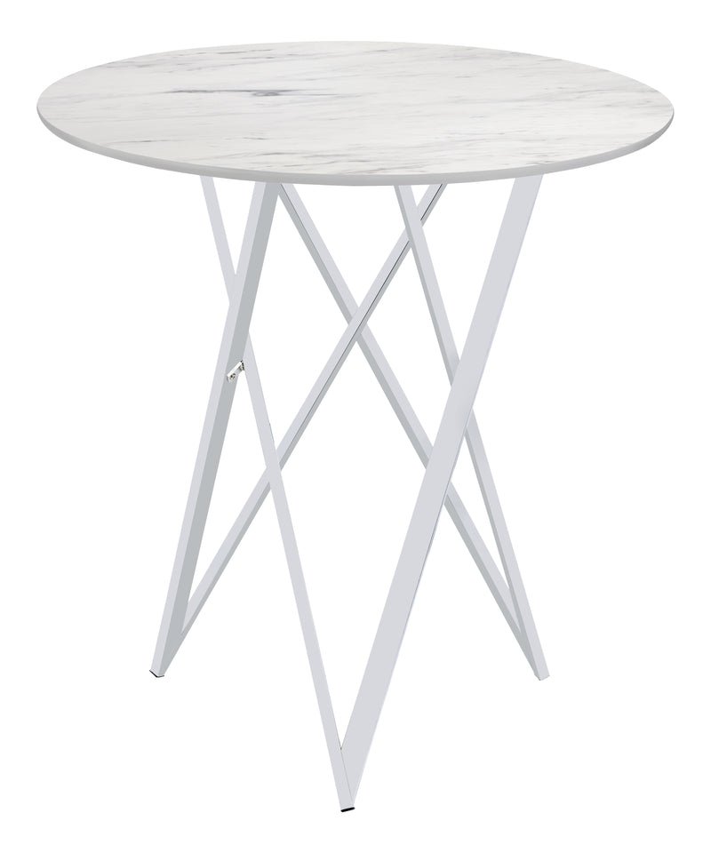 Bexter Faux Marble Round Top Bar Table White And Chrome